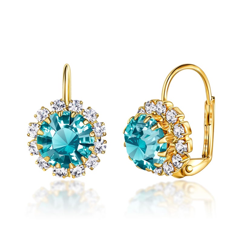 Barzel 18K Gold Plated Crystal Flower Earrings for Women (Aquamarine) - Image 1